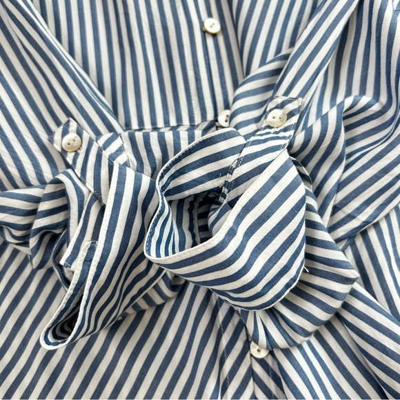 J Jill Blue White Striped Button Down Shirt Roll Tab Sleeves Size Medium Office - Picture 13 of 13